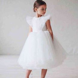 Real Pictures White Christening Dress For Baby Girl Tulle Casual Spanish Baby Dresses Elegant Ball Bridesmaid Dresses For Girls Y220510