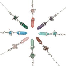 2022 New Style Natural Stone Melcaba Hexagonal Column Dowsing Pendant Pendulum Reiki Healing Crystal Radiesthesia Metaphysical Spiritual Pendule Wholesale