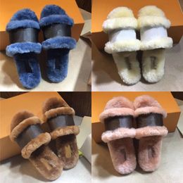 Best Lock IT Flat Slipper Mule Slides Women flip-flop Real Calfskin print Flat Bottom Shoes Winter Indoor Warm Princetown Leather Slipper NO44