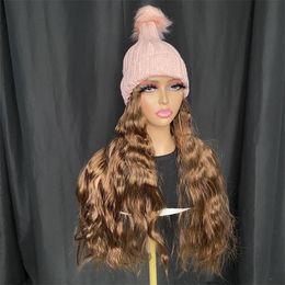 Knitted Autumn and Winter warm hat without hood wig Long Curly Wave Female Hat Synthetic Wigs