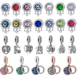 925 Sterling Silver Dangle Charm Digital Circular Pendant Beads Bead Fit Pandora Charms Bracelet DIY Jewellery Accessories