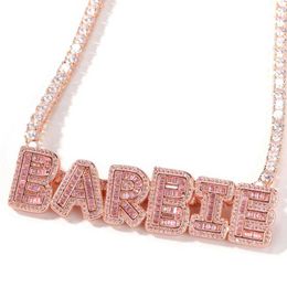 Hop Hip Custom Name Baguette Letters With Tennis Chain Men Women Micro Cubic Zircon Pendant Necklace Jewelry268i