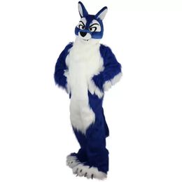 2022 factory new Long hair blue Wolf Mascot costumes for adults circus christmas Halloween Outfit Fancy Dress Suit