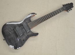 7 Strings Gloss Black Electric Guitar with Quilted Maple Veneer Rosewood Fretboard 24 Frets Customized Color/Logo Available
