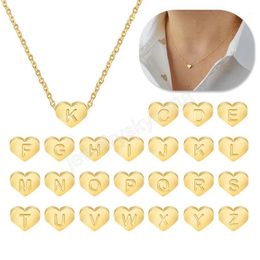 Initial Letters Pendant Necklace For Woman Cute Gold Color Engraved 26 Alphabet Stainless Steel Heart Necklace Simple Jewelry