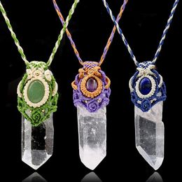 Pendant Necklaces Natural White Crystal Rough Necklace For Women Hand Made Weaving Healing Quartz Reiki Stone Energy JewelryPendant