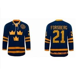 C26 Nik1 Custom Men Youth women Nik1 tage Hot #21 Peter Forsberg Jersey Team SWEDEN Hockey Jersey Size S-5XL or custom any name or number