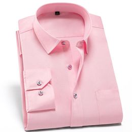Men's Dress Shirts Mens Non-Iron Solid Stretch Long Sleeve Shirt For Men Regular Fit Single Chest Pocket Soft Easy Care Formal TopsMen's