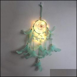 Led Light Dream Catcher Two Rings Feather Dreamcatcher Wind Chime Decorative Wall Hanging Mticolor 12Ms J2 Drop Delivery 2021 Gift Sets Gift