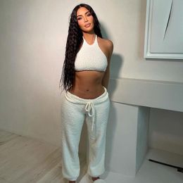Women's Two Piece Pants Hirigin Sexy Set Women Clothing White Crop Tank Top And Sweatpants Matching Falll 2022 Casual Home Fitness Tracksuit