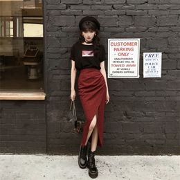 Leixin original dark hard girl cool and handsome Red Plaid split high waist long skirt shows thin autumn 220322