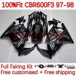 OEM Body +Tank For HONDA CBR600FS CBR600 CBR 600 F3 FS CC 95-98 142No.122 600FS 600CC 600F3 CBR600F3 95 96 97 98 CBR600-F3 1995 1996 1997 1998 Injection Fairing grey flames