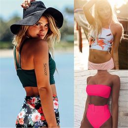 New Sexy Women Bikini Set Mujer Ruffle Biquinis Brazilian Swimwear Summer Floral Printed Swimsuit Push Up High Waist Bikini T200713