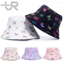 Fashion Women Bucket Hats Color Butterfly Printing Summer Cap For Outdoor Street Sunscreen Sun Hat Female Panama Wide Brim Elob22