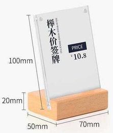 7x10cm Acrylic Frame Wood Desk Sign Stand Rack Name Card Holder Merchandise Picture Price Tag Display Stand Wooden Photo Frame