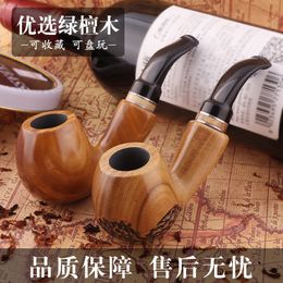 pipe Cigarette factory direct selling manual solid wood Green Sandalwood pipe wooden Philtre men's big master