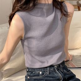 Sexy Knitted Top Summer Turtleneck Tank top Women camisole Blouse Sleeveless Slim Top Female sleveless t-shirt Vest Casual Camis 220514