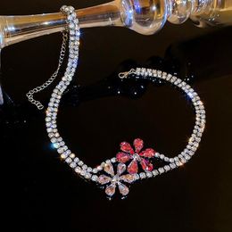 Chokers Korean Fashion Sweet Crystal Flower Shining Rhinestone Choker Necklace For Women Luxury Vintage Elegant Clavicle Chain Heal22