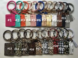 Leopard Print PU Leather Tassel Pendant Bracelet party Favour Ladies Leather Keychain Wallet Card package Business card holder FY3780