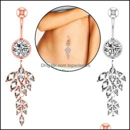 Body Arts Cz Leaf Belly Button Rings Surgical Stainless Steel Cubic Zirconia Navel Barbell Stud Piercing Drop Deliver Topscissors Dh4F6