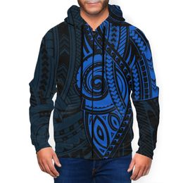 Polynesian Samoan Tattoo Print Zipper Hoodie Men Casual Black Sweatsuits Autumn Fashion Sweatshirt Factory Custom DIY 220722