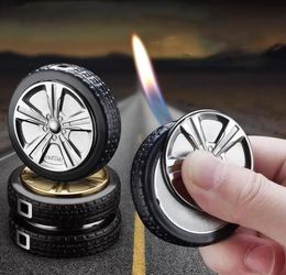 Newest Tire Shaped Fire Lighter Inflatable No Gas Metal Cigar Butane Cigarette Flame Lighters Smoking Tool Home Decorative Ornaments