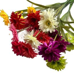 ONE Faux Flower Long Stem Gerbera 3 Heads Per Piece Simulation Chrysanthemum Green Leaf for Wedding Centerpieces