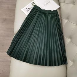 Skirts Womens 2022 Spring Autumn Genuine Leather Long Plaid Skirt High Waist Elastic Black Ladies QualitySkirts