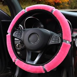 Steering Wheel Covers 37-38cm Soft Plush Rhinestone Car Cover Winter Interior Accessories Steering-Cover Car-styling For WomenSteering