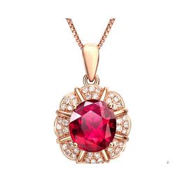 Pendant Necklaces Ruby Gemstone Necklace Sier Jewelry Oval Shaped Accessories For Women Wedding Engagement Hjewelry Drop Delivery Pen Dhvtm