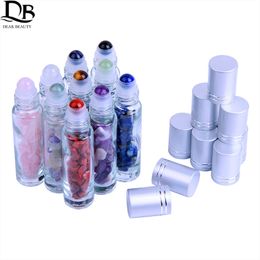10pcs Essential Oil Bottles Roll On Roller Ball Healing Crystal Chips Semiprecious Stones Bottles Refillable Bottle Container 220726