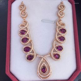 Chains Natural Red Garnet Stone Necklace Gemstone Pendant Girls Ladies Fashion Big Water Droplets Wedding Fine JewelryChains Sidn22