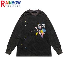 Rainbowtouches T-Shirt High Street Men Coat 2021 Spring And Autumn Graffiti Hip Hop Loose Unisex Long Sleeve T-shirs Couples T220808