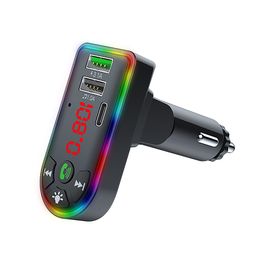 F7 Bluetooth Car Charger rainbow LED Backlit 12-24 Wolt MP3 TF card Dual usb drive FM transmitter with retail package