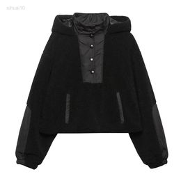 Women's Fashion Front Pocket Hooded Fleece Embroidered Jacket Vintage Long Sleeve Buttons Women Sweater Fashion Top L220725