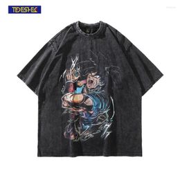 Mens T-shirts Hip Hop Tshirt Streetwear Men Anime Character Graphic Printed Distressed t Shirt 2022 Harajuku Oversize Washed T-shirt Top Te