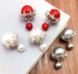 Fashion Designer Double Sided Luxury Lovely Cute Zircon Pearl Earrings For Woman Girls