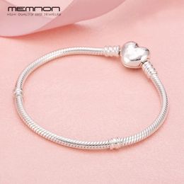 Authentic 925 Sterling Silver Stirling Bracelet Fits European Pandora Style Jewellery Charms Beads DIY Moments Heart Clasp Snake Chain Bracelet 590719