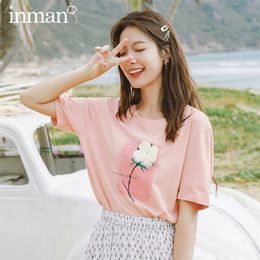 INMAN Summer Kawaii Top Graphic Aeshetic Women Lady Pure 100% Flower Female Tee Cotton Sweet Printed Loose Half Sleeve Tshirt 220527