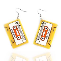 Dangle & Chandelier Funny Yellow Acrylic Tape Earrings For Women Gilr Vintage Record Square Long Fashion Party Jewelry Gift