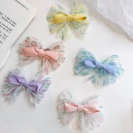 Children Floral Gauze Bowknot Hair Clip Sweet Bobby Pin Girl Pincess Barrette Side Hairclip Hair Accessories