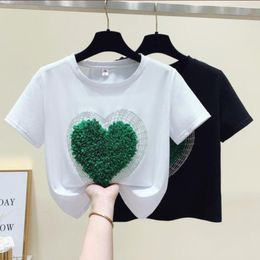 Women's T-Shirt Women's 2022 Spring Summer Three Dimensional Love Drill Short Sleeve Top Slim T Shirt Camisetas De Mujer W203Women's