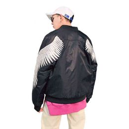 Spring Street Trendy Men's Clothing MA1 Bomber Jacket White Gold Wings Embroidery Casual Loose Male Youth Outerwear T220816