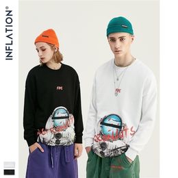 INFLATION ASTRONAUTS Print Space Elements Fleece Men Sweatshirt In White And BLack Men Loose Fit Streetwear Men Sweatshirt LJ200826