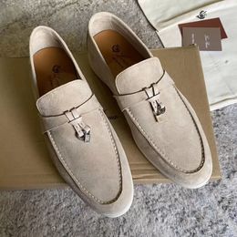 Summer Charms embellished Walk suede loafers shoes Beige Genuine leather casual slip on flats women Luxury Designers flat Dress shoe