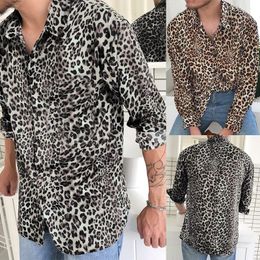 Men's Casual Shirts Mens Fashion Leopard Print Shirt High Quality Long Sleeve Social Man Party Homme ShirtMen's