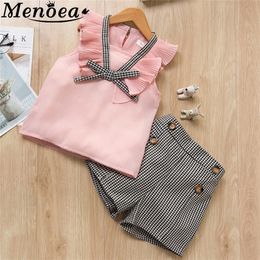 Menoea Girls Clothing Sets Style Summer Children's Clothes Cute Dots Lace + Bow Short Pants 2pc Suits Kids Outfits 220425