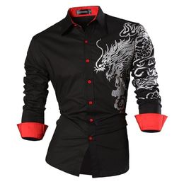 Sportrendy Men's Shirt Dress Casual Long Sleeve Slim Fit Fashion Dragon Stylish JZS041 220401