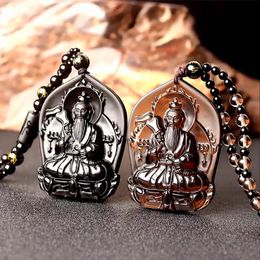 Pendant Necklaces Beautiful Natural Black Obsidian Chinese Buddha TaiShangLaoJun Lucky Amulet Beads Necklace Fashion JewelryPendant Necklace