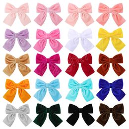 20Color 4.3Inch Solid Velvet Bows Hair Clip For Girl Handmade Bowknot Barrettes Headwear Kids Hair Accessories